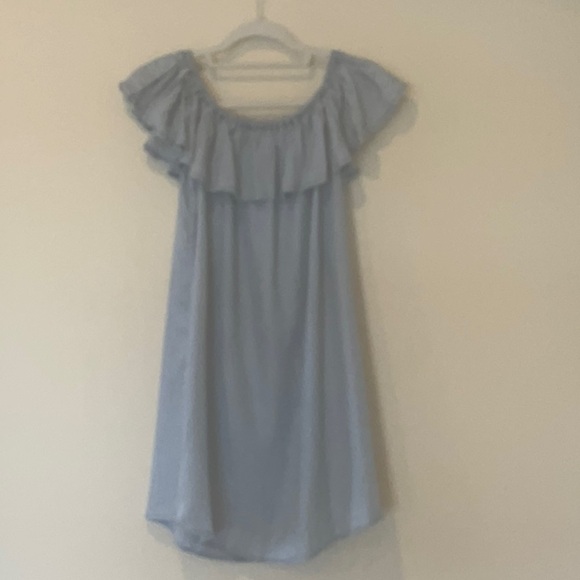 Lulus Standout Style Light Blue Chambray Off The Shoulder Dress - Picture 5 of 6